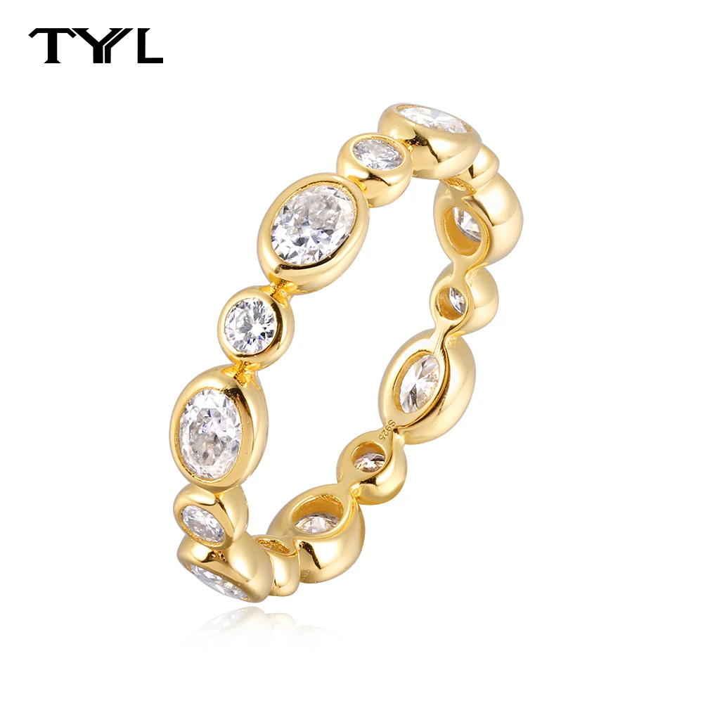 

TYYL Full Moissanite Ring 925 Silver Engagement Rings for Women Eternity Wedding Band 18k Gold Plated Anniversary Gifts Jewelry