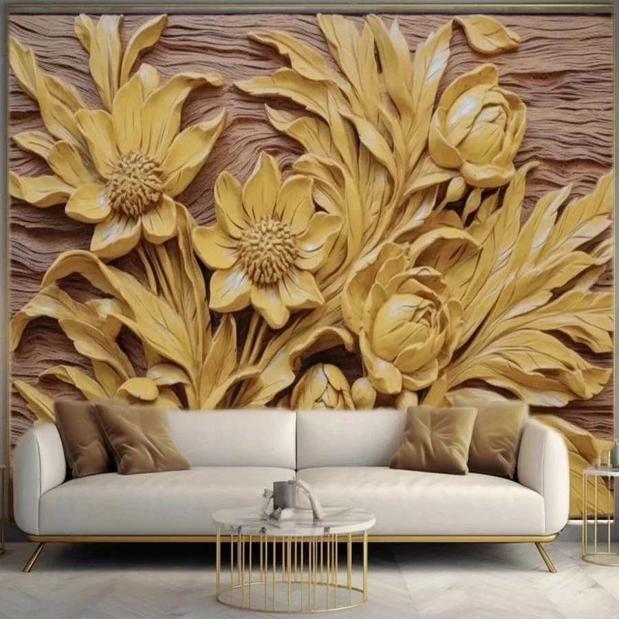

3D Embossed Wallpaper Stereoscopic Flowers Bedroom Living Room TV Backdrop Wall Hanging Mural Paper Home Decor Print