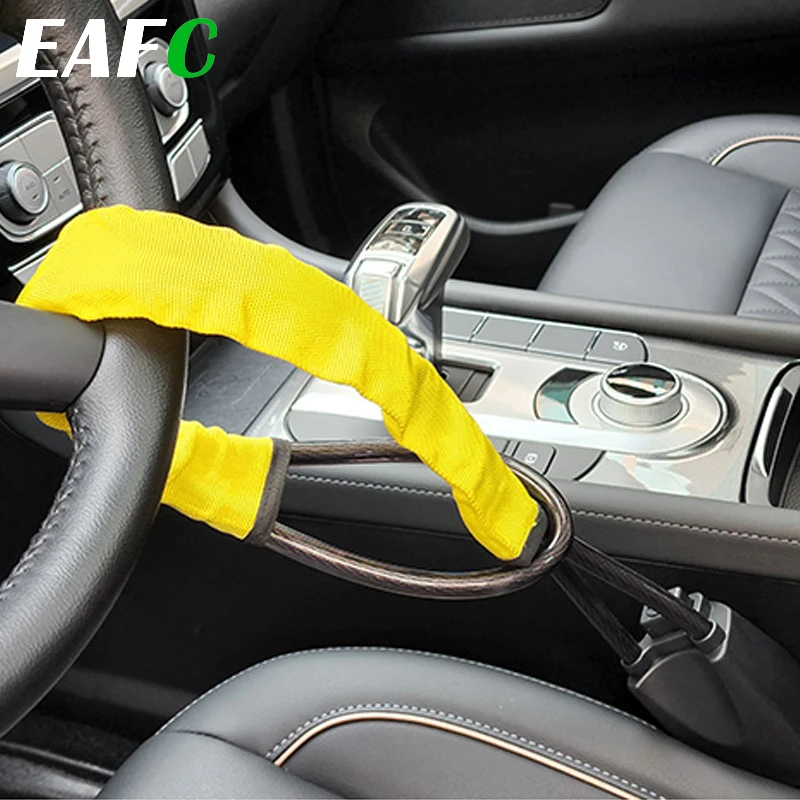 EAFC Car Steering Wheel Lock Seat Lock Retractable Anti-theft Steering Wheel Lock with 2 Keys for Most Cars SUV Auto Accessories