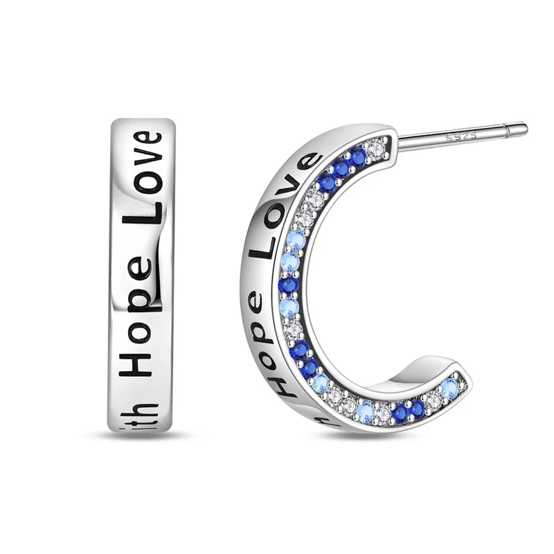 New 925 Sterling Silver Blue Faith Women Earrings Brilliant Wedding Engagement Star Earrings Jewelry Gift