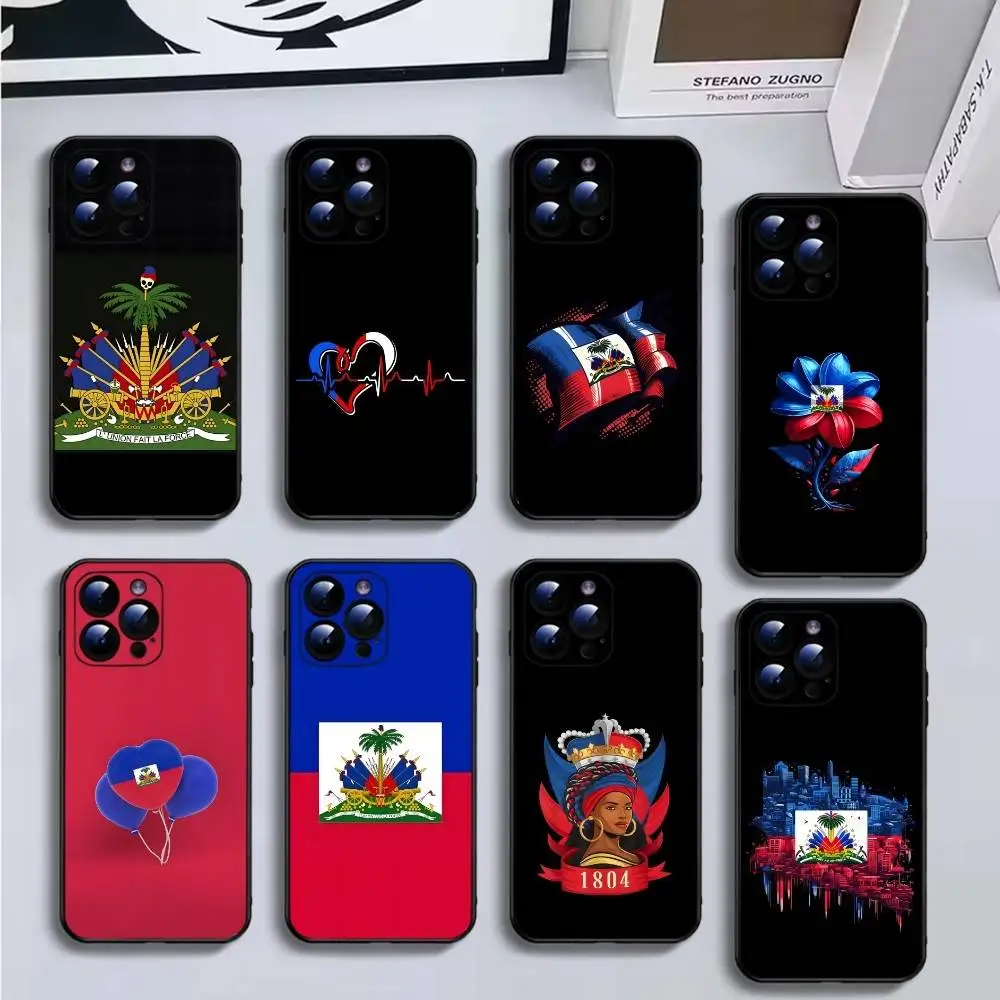

Haiti Haitian Flag badge Phone Case For iPhone17,16,15,14,13,12,11 Plus,Pro Max,Soft Black Cover