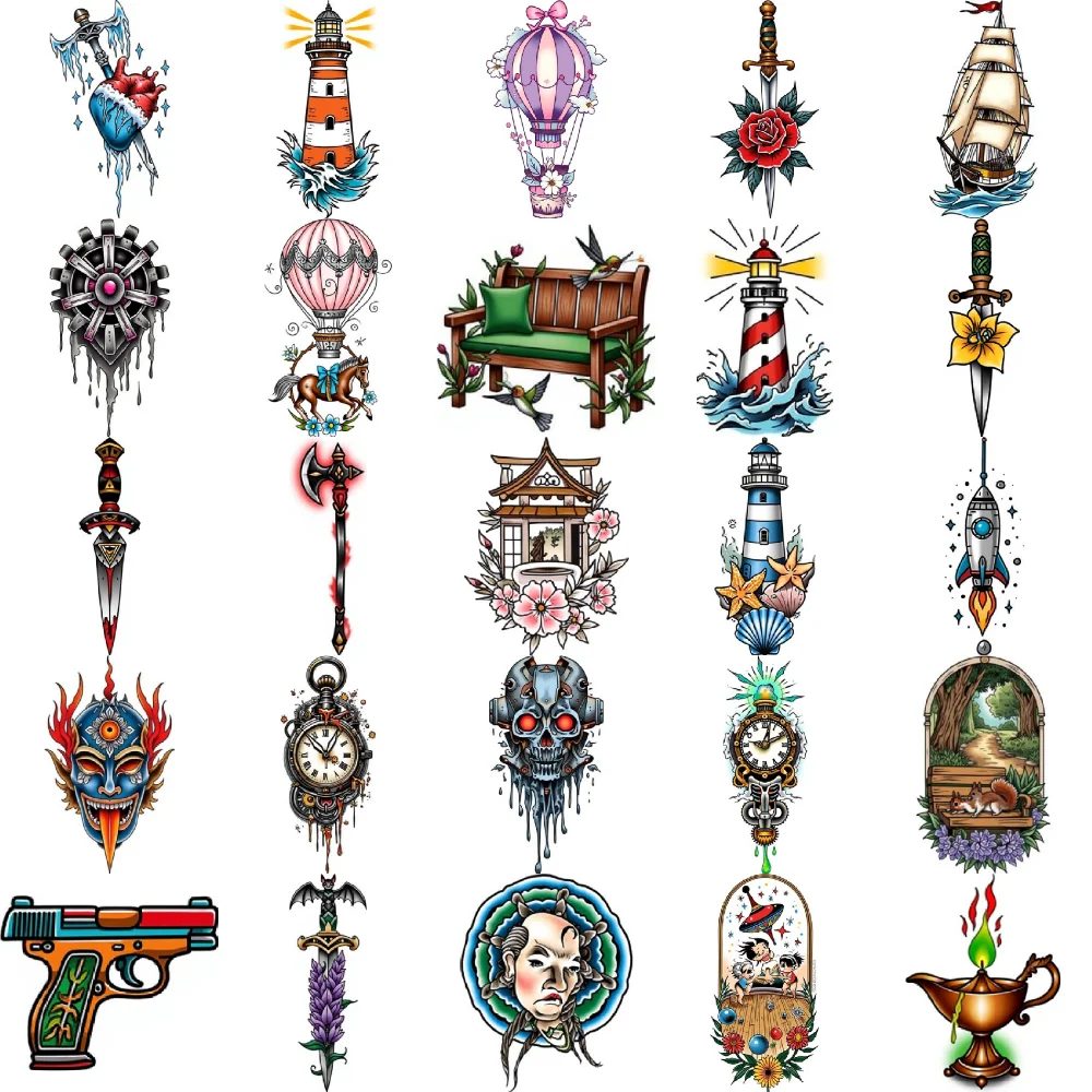 

28pcs Temporary Tattoo And Heart New School Traditional Hot Air Balloon Horror Mask For Arms Men Chest