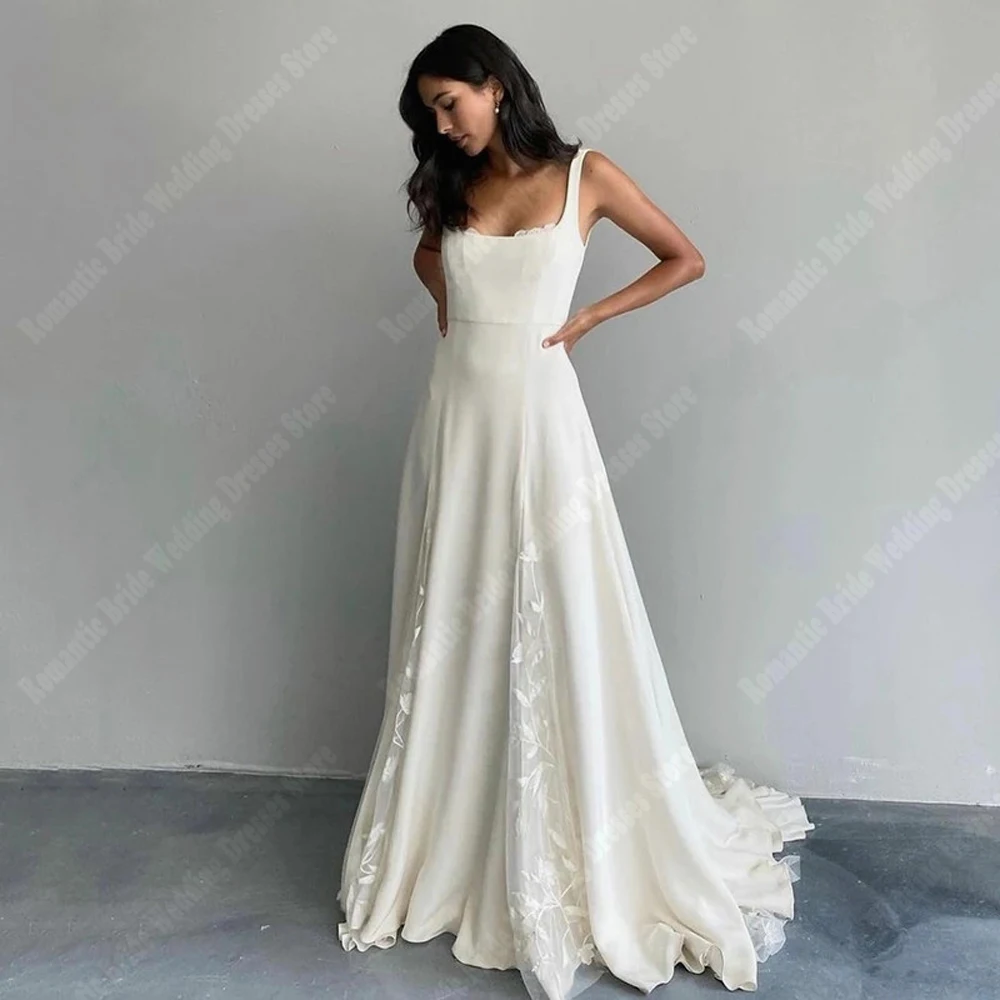 Querida colar de cetim tecido feminino vestidos de casamento renda impressão vestidos de noiva esfregando comprimento princesa vestidos de novias 2025