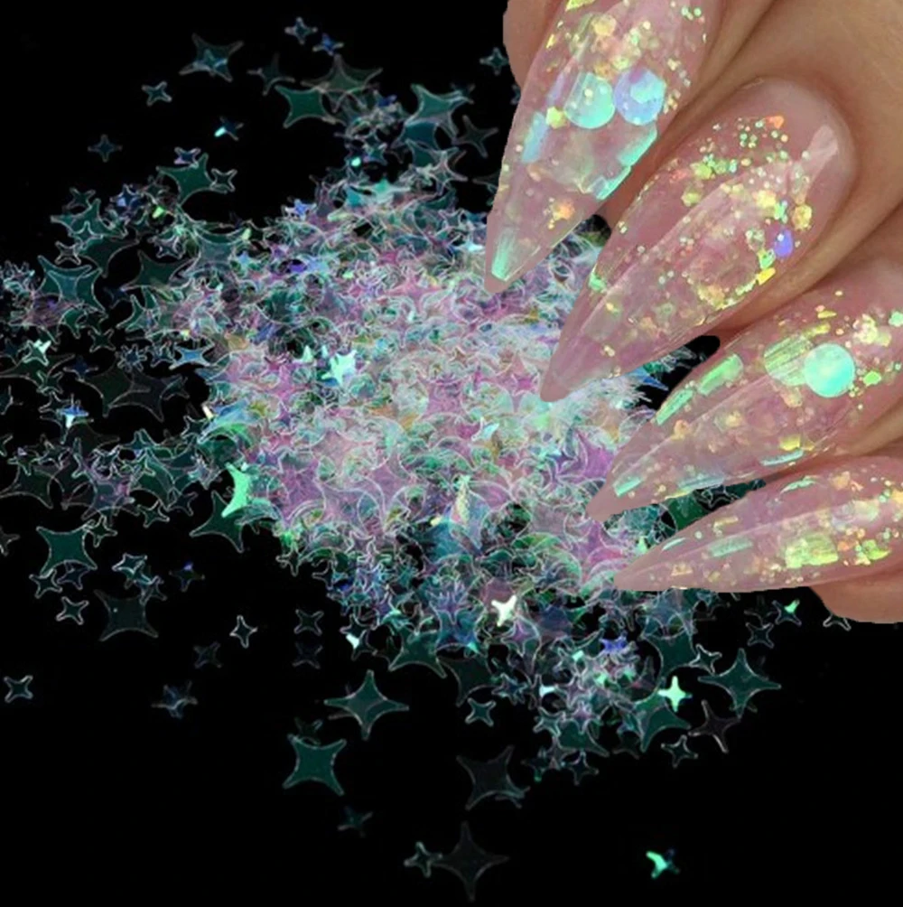 

50g/bag Aurora Holographic Nail Sequins Iridescent Mermaid Flakes Colorful Nail Glitter Sticker DIY Manicure Idea Design Decals