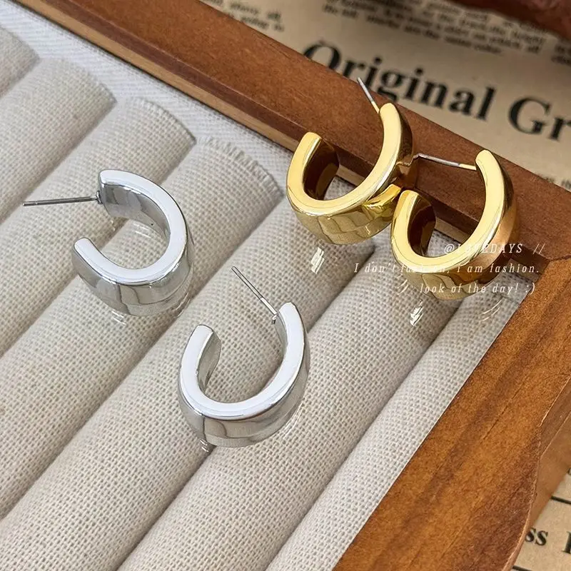 Faux Alloy Faceted C Shape Hoop Earrings Unique Personality Elegant Daily Party Wear for Women Girls Comfortable Lightweight
