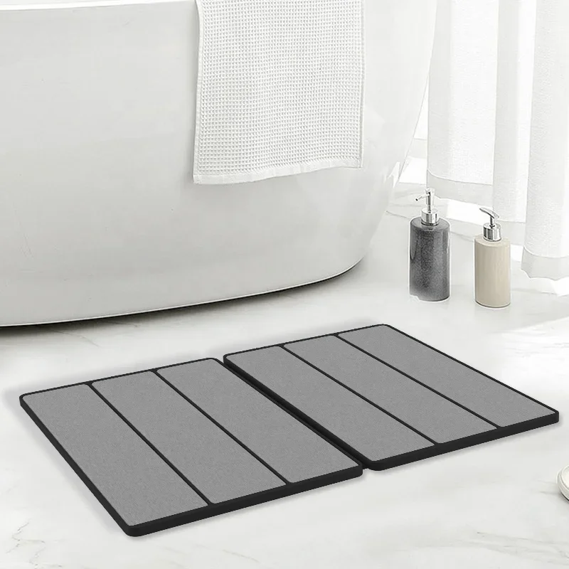 Luxury Anti-slip Diatomite Stone Bath Mat Water Absorbent Fast Dry Drying Mat Silicone Foldable