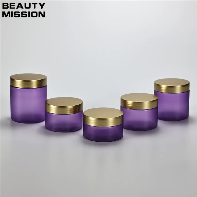 

100G 120G 150G 200G 250G X 20 Empty Frosted Purple Plastic Jar Gold Lid Cosmetic Facial Cream Skin Care Cream Storage Containers