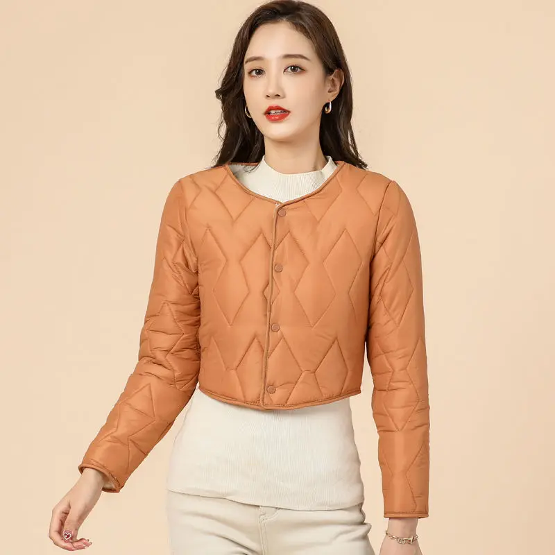 Autumn and Winter Women's Down Cotton Jacket Single Breasted Ultra Light Short Top Parker Solid Long Sleeve Jacket 2023