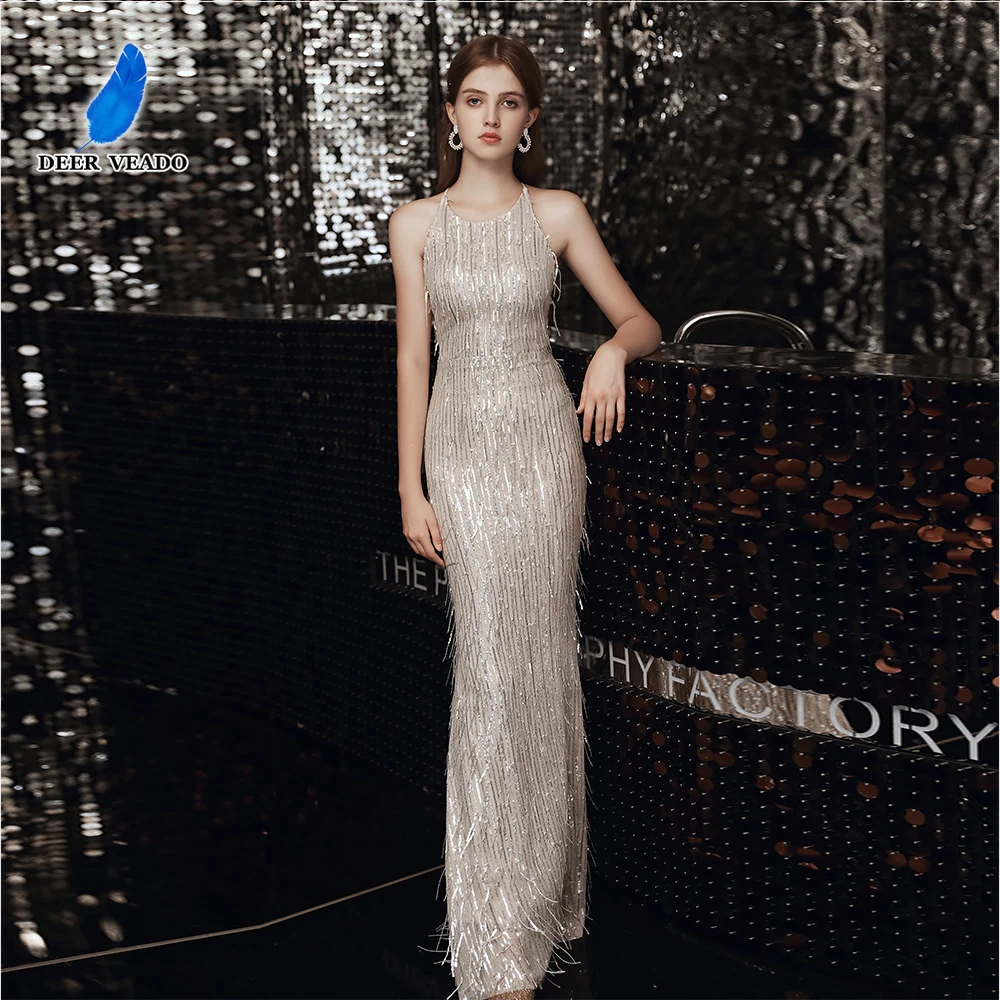 

DEERVEADO 8 Colors Elegant Mermaid Evening Dresses for Woman Tassel Wedding Party Dresses Long Formal Occasion Dress Prom Gowns