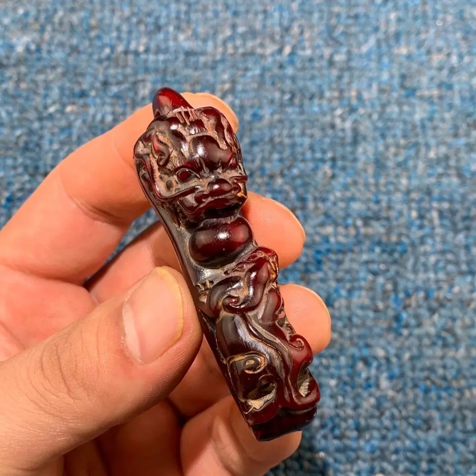 Ox horn Carved Dragon head ruyi Statue Ornaments Craft Gift