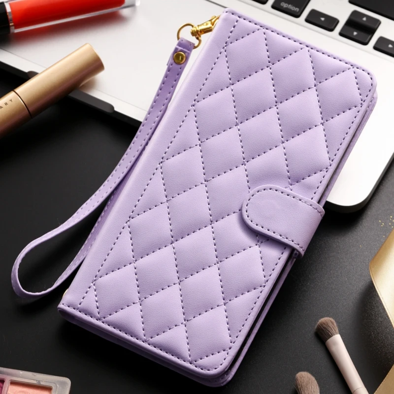 Checkered Leather Case For Apple iPhone 15 14 13 12 11 Pro Xs Max XR X 8 7 6 6s Plus SE 2020 2022 SE3 Lanyard Flip Case Cover