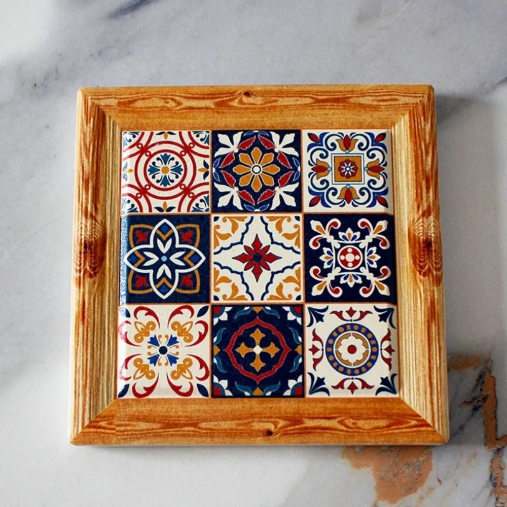New Heat Resistant Bohemian Cup Coaster Floral Tile Nordic Retro Coffee Coaster Square Desktop Decor Mat Table Decoration Pads