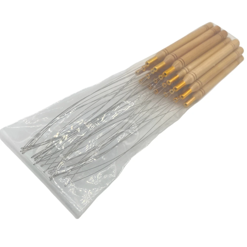 19 pcs Professional 2.9mm Nano Ring Needle Threader Wood Loop Pulling Needle Wood Handle Needle Feather Hair Extension Tools