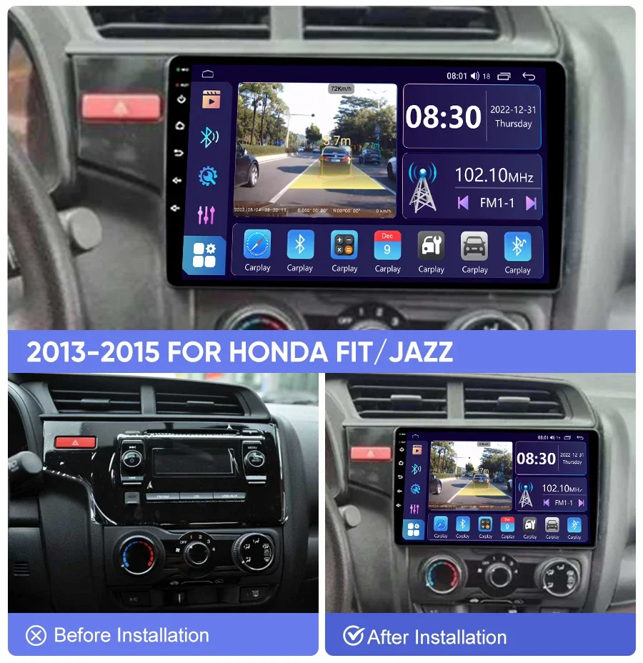 For HONDA  FIT UV Black 2013-2015 Android 12.0 Car Radio Multimedia Video Player GPS 4G Navigation 10inch (RHD/LHD)