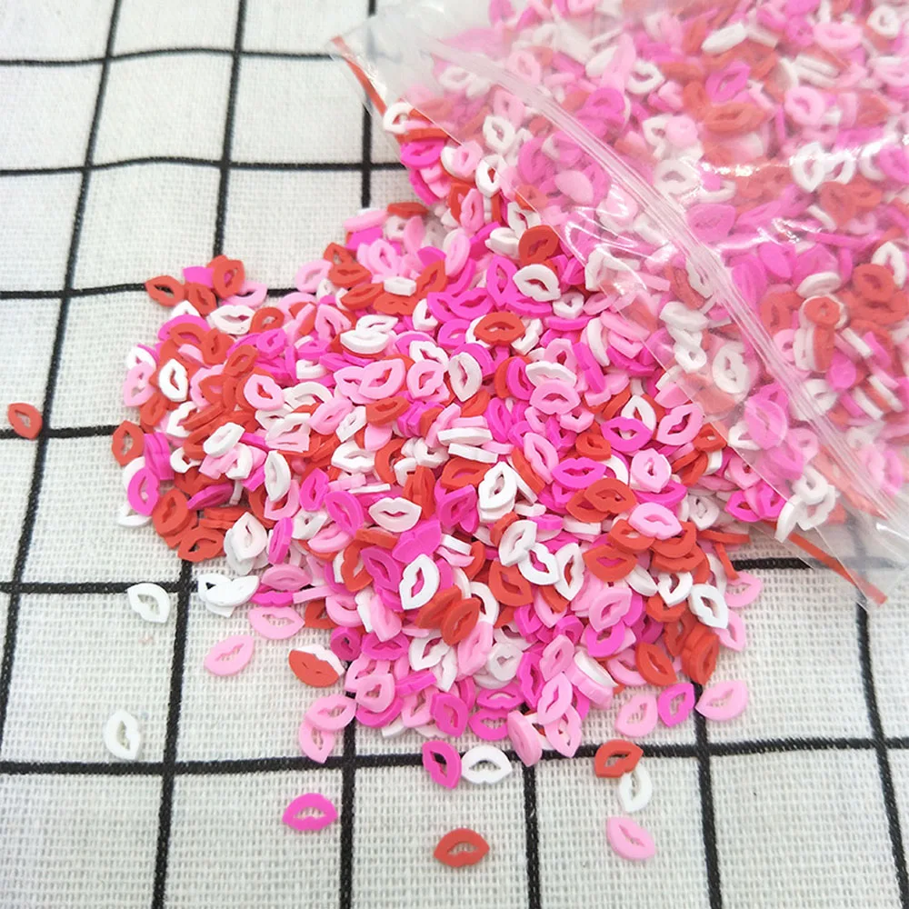 

10g/Bag Lips Polymer Clay Nail Slime Slices Valentine's Day Colorful Pink/Red 5mm DIY Sweet Soft Clay Charms Nail Art Decoration