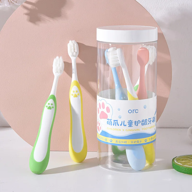 

Cat Claw Children's Gum Protection Soft Hair Toothbrush 8 Pieces In 1 Bucket Anti Slip Silicone Brush Handle Deep Cleaning Teeth