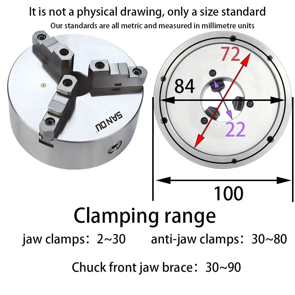 K11-100 3Jaw Self-Centering 100mm(3.94ft) Lathe Manual Scroll Chuck For Mini Mechanical Lathe With Harden Steel For Wood Process