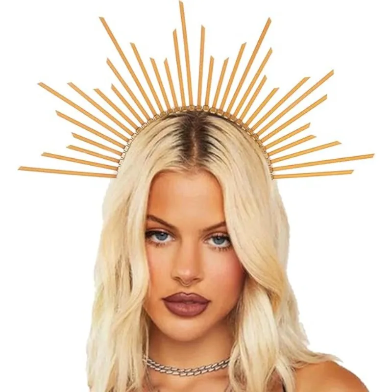 

1PCS Sunburst Spike Halo Crown - DIY Gold Goddess Headpiece for Women Halloween Headdress, Celestial Wedding & Party Accessories
