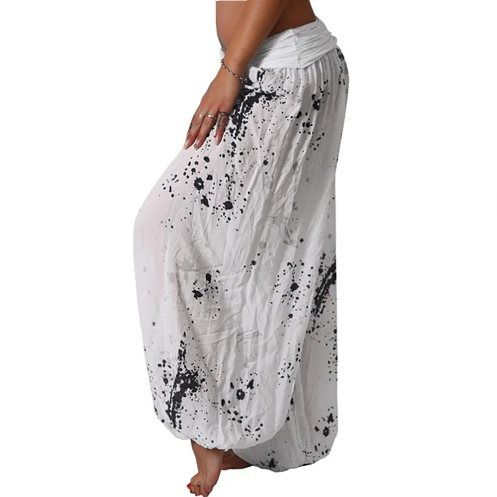 عادية مطبوعة بنطال ذو قصة أرجل واسعة المرأة فضفاضة تناسب الشارع Sle طويل مستقيم أنبوب بنطلون l الخصر القطن الصيف Faion #2