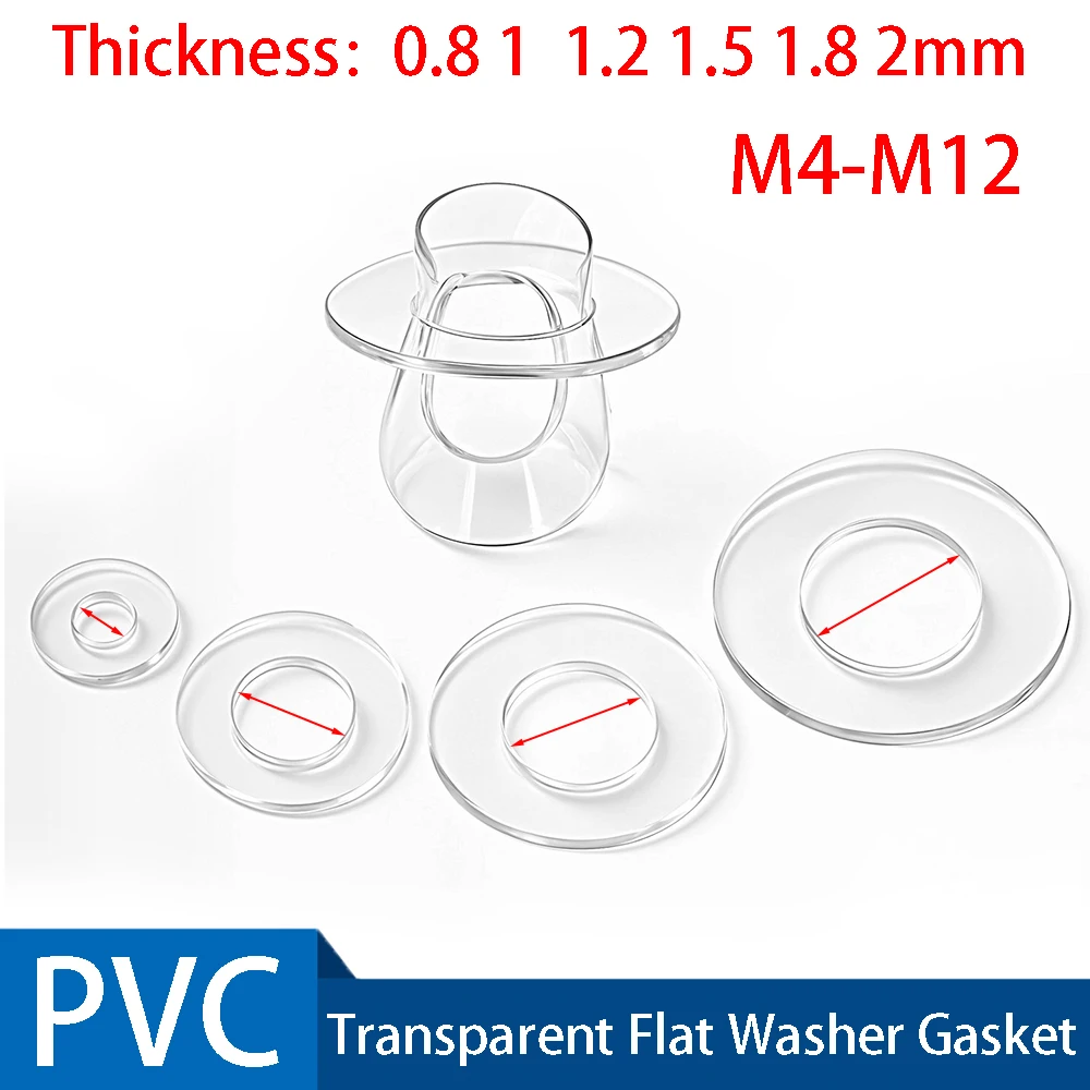 

M4-M12 Soft Plastic PVC Plastic Insulation Transparent Gasket Ring Spacer Flat Washer 0.8 1 1.2 1.5 1.8 2mm