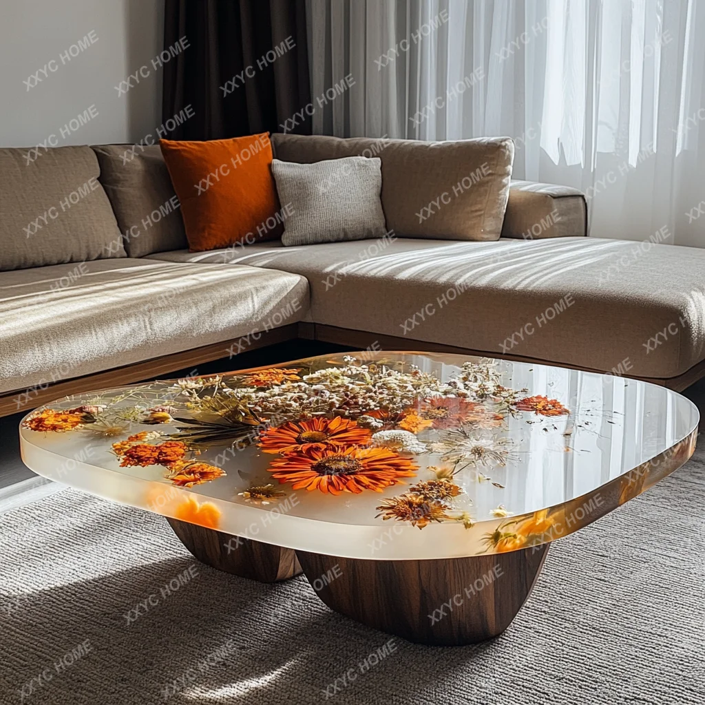 TT Epoxy resin river table coffee table creative personality small apartment living room home simple modern light luxury table 9