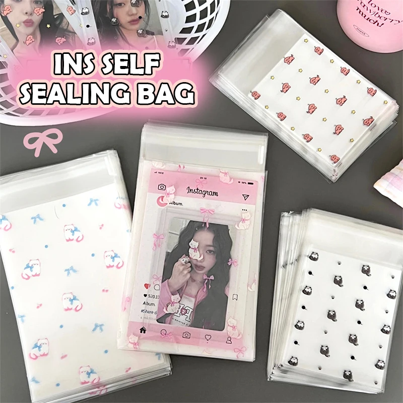 20PCS Cartoon Packing Bags Photocard Self-adhesive Plastic Storage Bag Cats Dogs Card Storage Bag Package Ornament Gift