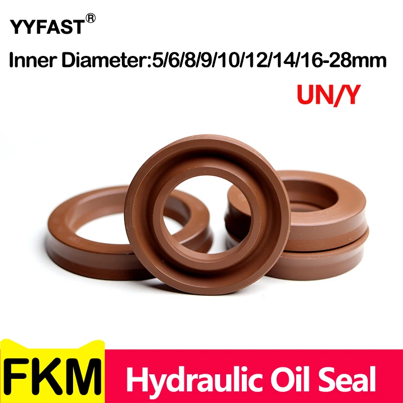 FKM UN/Y-type Radial Shaft Hydraulic Seal (IDxODxTHK), ID 5-28MM, Fluorine Rubber Shaft Piston Rod Single Lip U-Shaped Cup