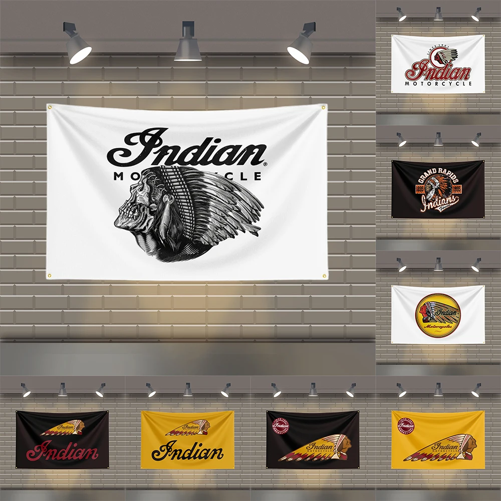 

3x5 Ft Indians Motorcycle Flag Polyester Printed Motorcycle Flags for Room Garage Decor