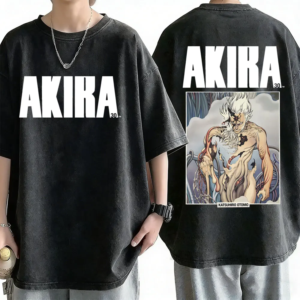 

Hot Anime Akira Japanese Science Fiction Cartoon Movie Shotaro Kaneda Vintage Washed T-shirt Men Manga Retro O-collar T-shirts