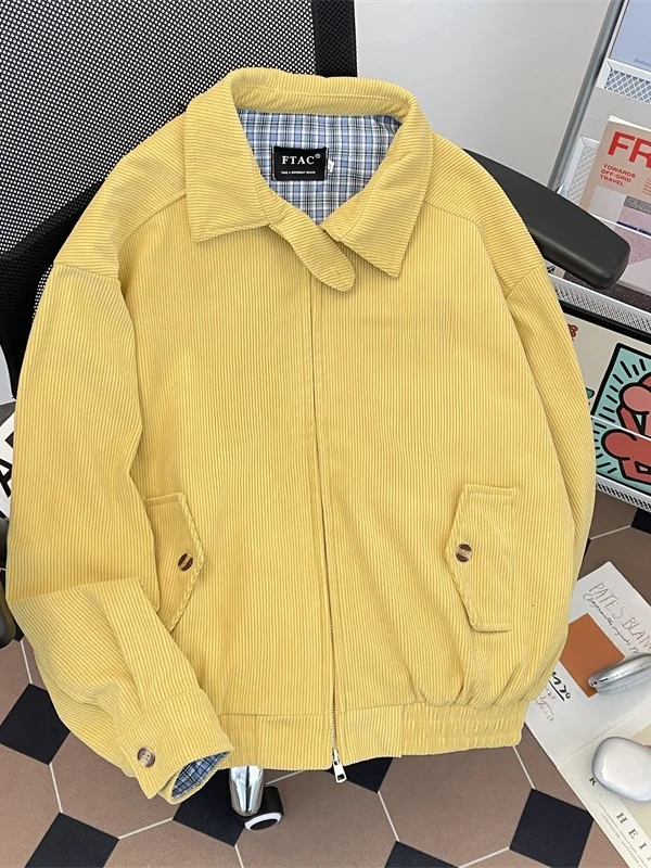 

American Sle Corduroy Jaet Men's Autumn Faion Brand Embroidered Plaid Patchwork Casual Workwear Top Loose Fit Long Sve