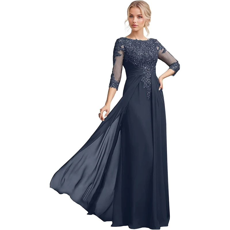 

Chiffon Mother of The Bride&Groom Dresses for Women 3/4 Sleeves Sequin Appliques Formal Evening Gowns for Wedding
