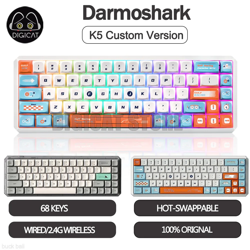 

Motospeed Darmoshark K5 Mechanical Gamer Keyboard 68 Keys 2 Mode 2.4G Wireless Hot Swap RGB Backlight PBT Keycap Gaming Keybaord