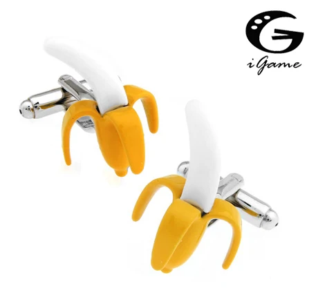 iGame Banana Cuff Links Yellow Color Painting Brass Material Novelty Fruit Design  