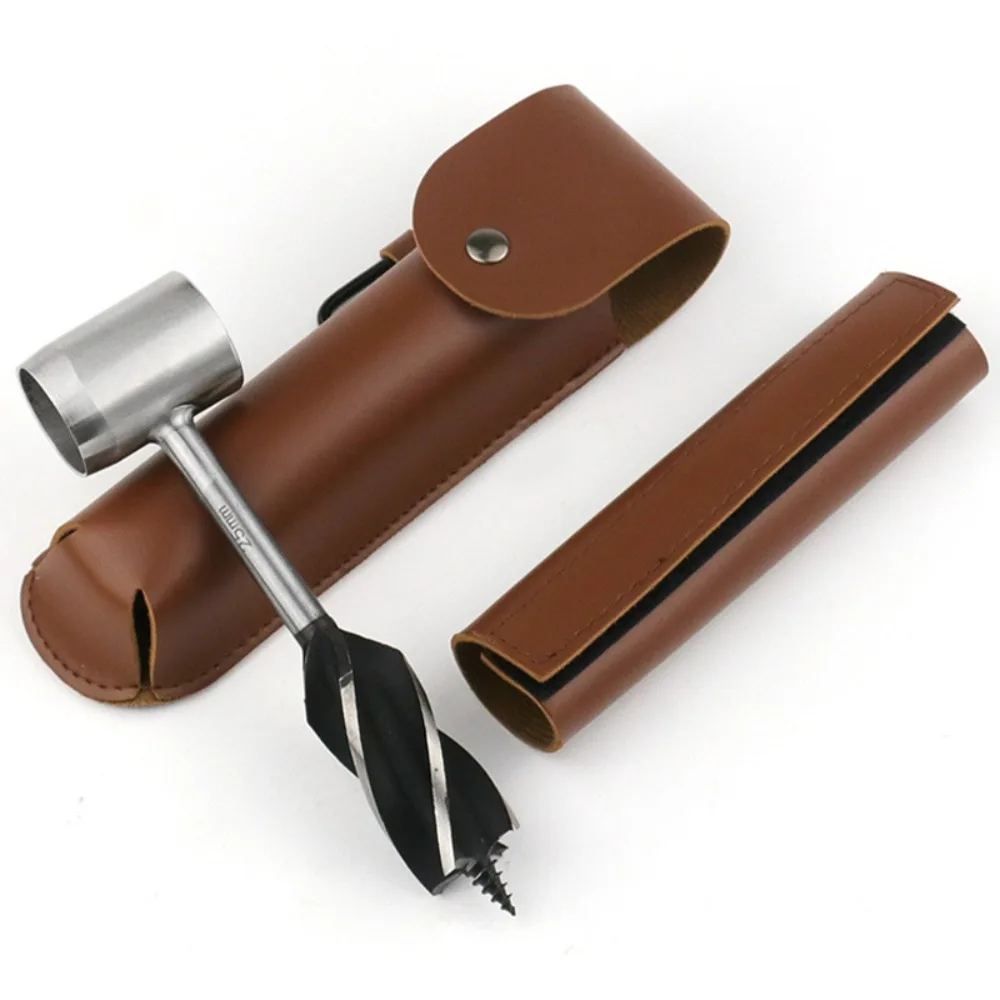 1 PC Outdoor Survival Tools, Jungle Woodworking Hand Drill, Scottish Drill Bit and Handhole Maker, with Leather Protective Case
