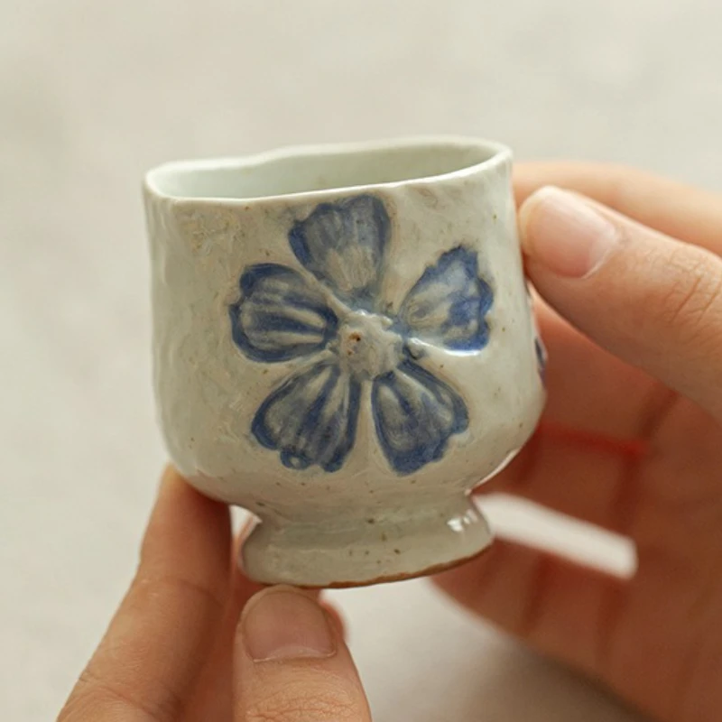 

Hand Painted Teacup Japanese Coarse Pottery Underglaze Color Master Cup Ceramic Gongfu Tea Set Home Use Zen Style Gift