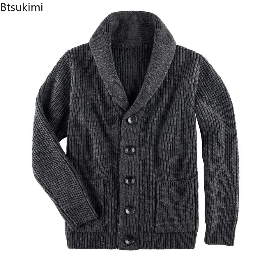 New 2024 Autumn Winter Men Shawl Collar Cardigan Sweater Classic Male Warm Sweater Cotton Pullover Mens Knitwear Clothes Male