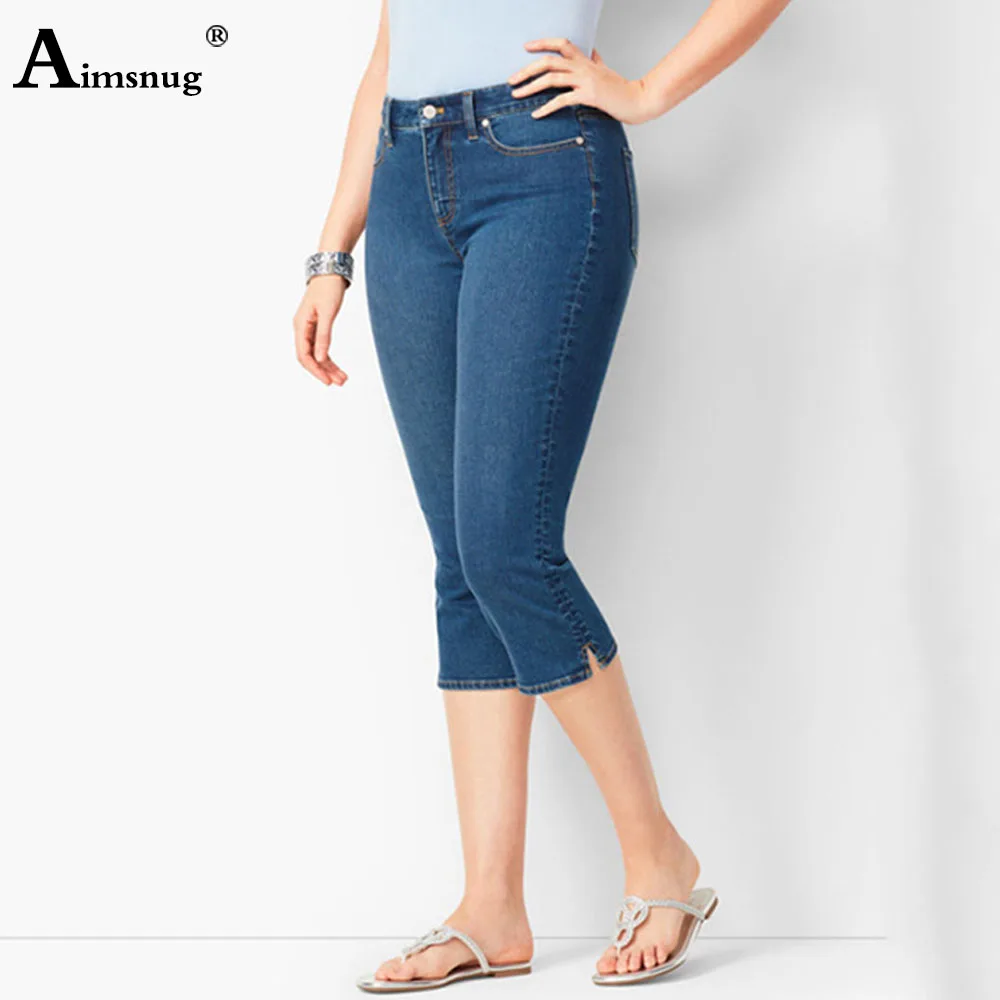 

Plus Size 3xl Fashion Street Cuff Split Short Jeans Women's Mid-Calf Pants Female Jeans Denim Shorts High Waist Pencil Pants