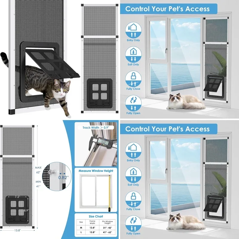 

KEEHOME Vertical Ventilated Cat Door for Window, 2-Min Install, Aluminum Frame And Stainless Steel Mesh, Breathable Bug-Proof, Adjustabl