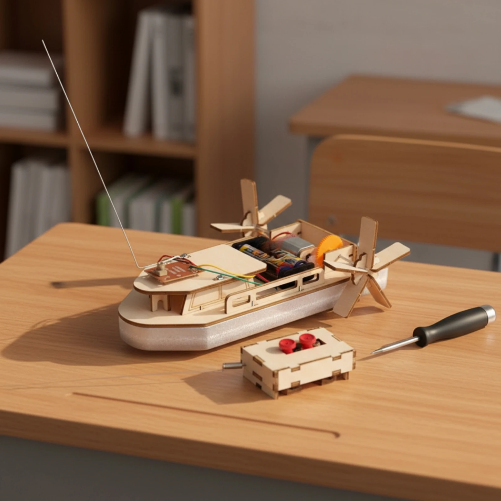 RC Boat Kit with Motor Educational DIY Boat Kit Toy Laser-Cut 2.4G for Students, Classroom