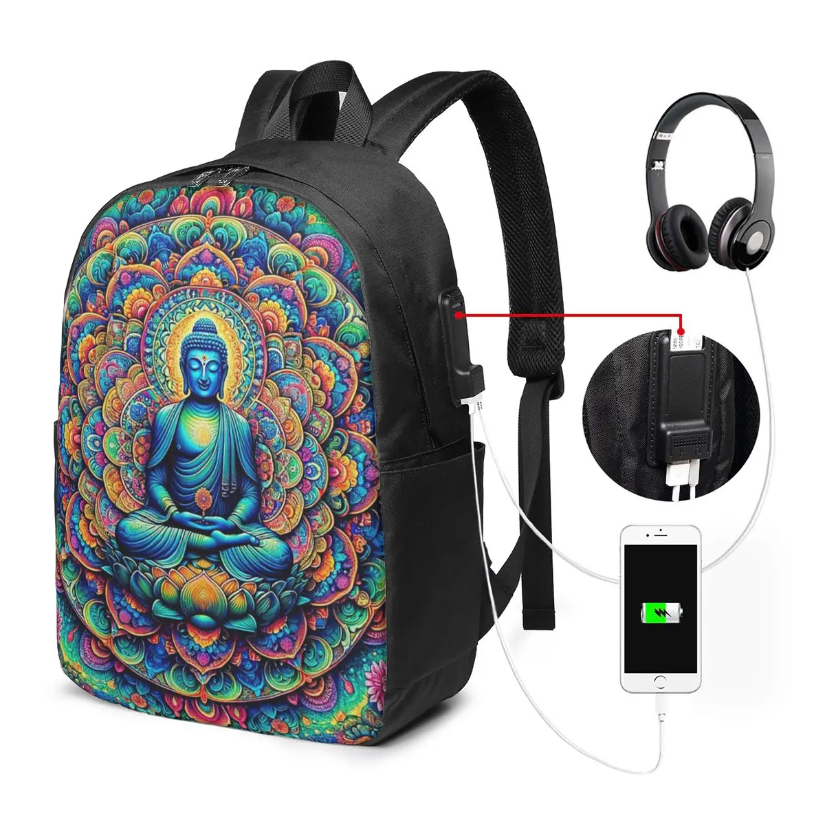Mandala Flower And Blue Buddha Backpack Travel Notebook Bag Computer College Student School Bag Laptop Shoulder Bags Men Women