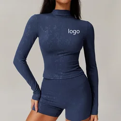 Women's Long Sleeved Gold Stamping Quick Drying Tight Yoga Slimming Nude Elastic Fitness Breathable Wholesale Customized Logo