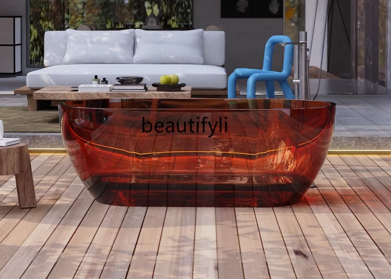 

Transparent resin color crystal bathtub oval freestanding one-piece double bathtub bubble pool