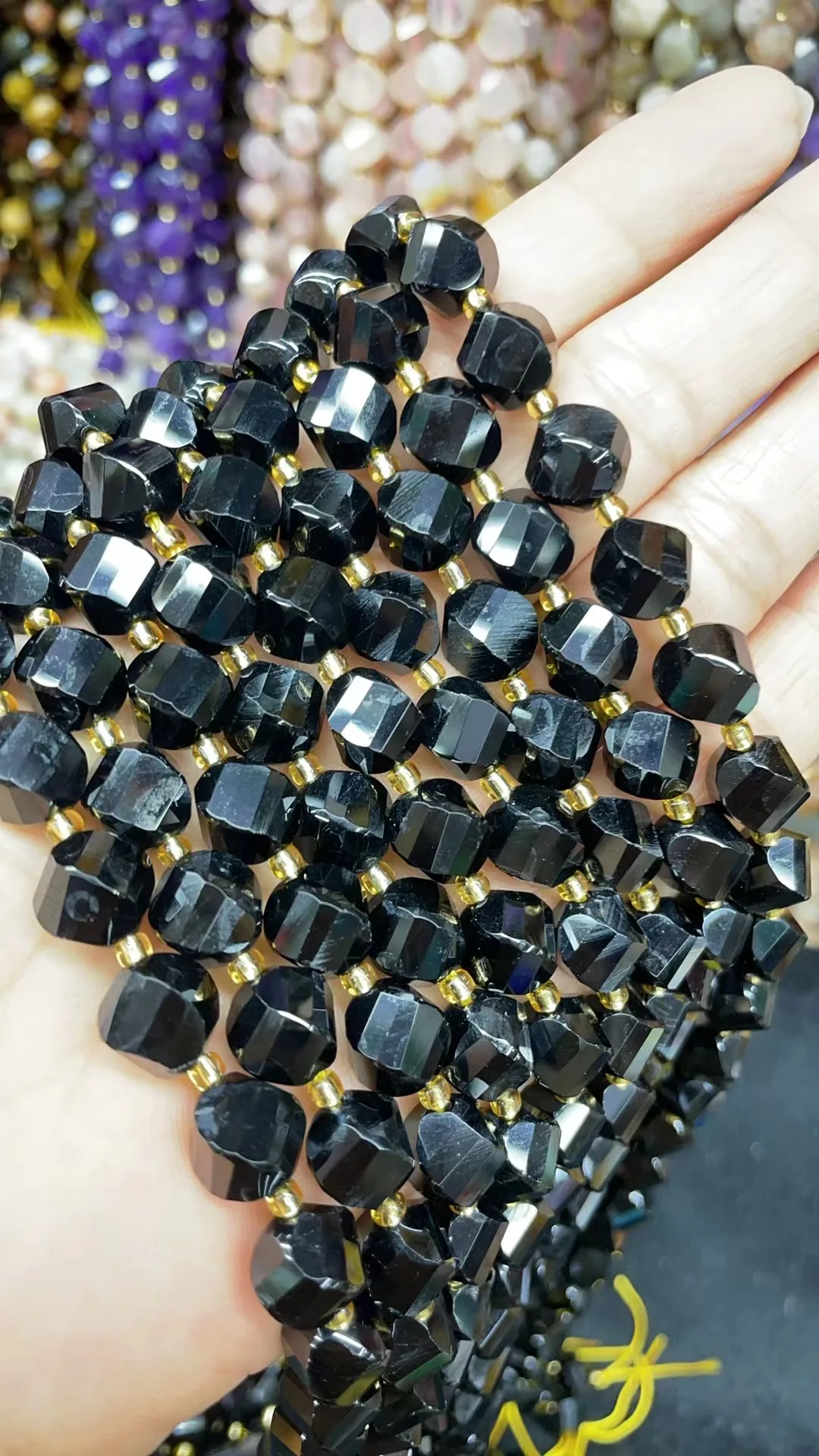 Natural Black Agate Twist Beads Cut face 10x10mm 8x8mm Length Dagree 39cm10m 31Grain 8m35Grain