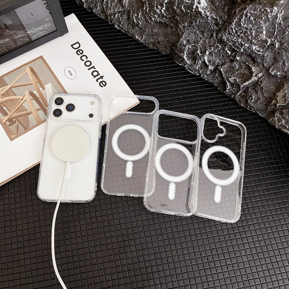 Transparent Original Magnetic Phone Case for iPhone 17 16 15 14 Plus 13 12 mini 11 Pro XS Max XR for Magsafe Acrylic Clear Cover