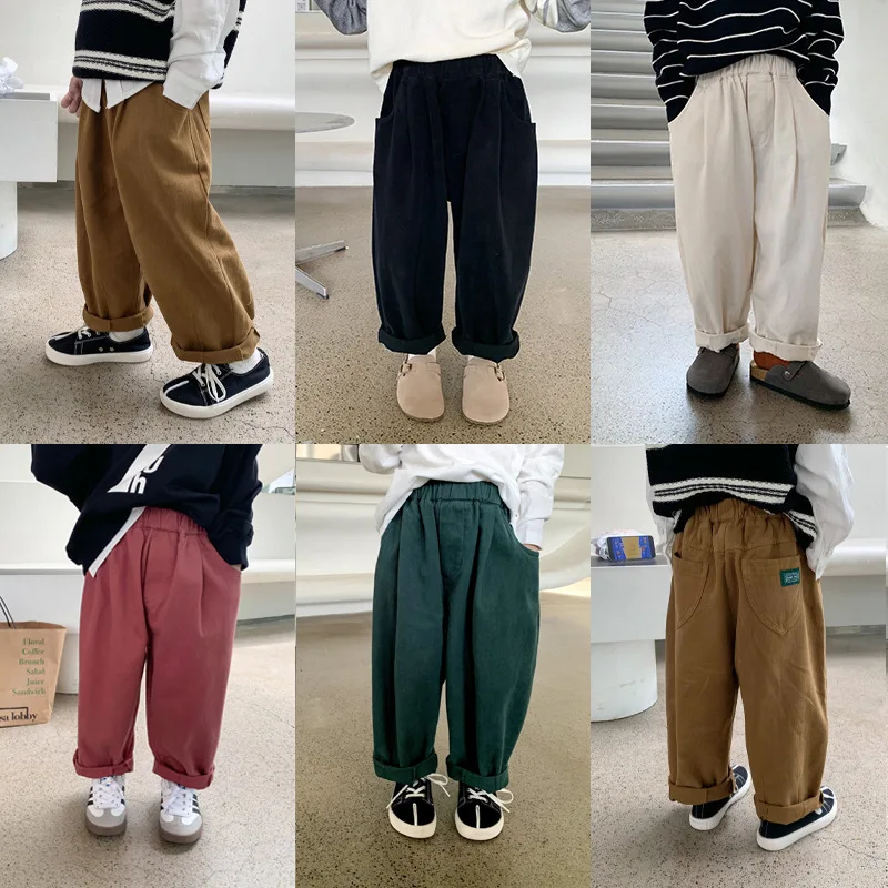 Children's 2023 Autumn Versatile Solid Color Casual Pants for Boys and Girls with Handsome Label Radish Pants