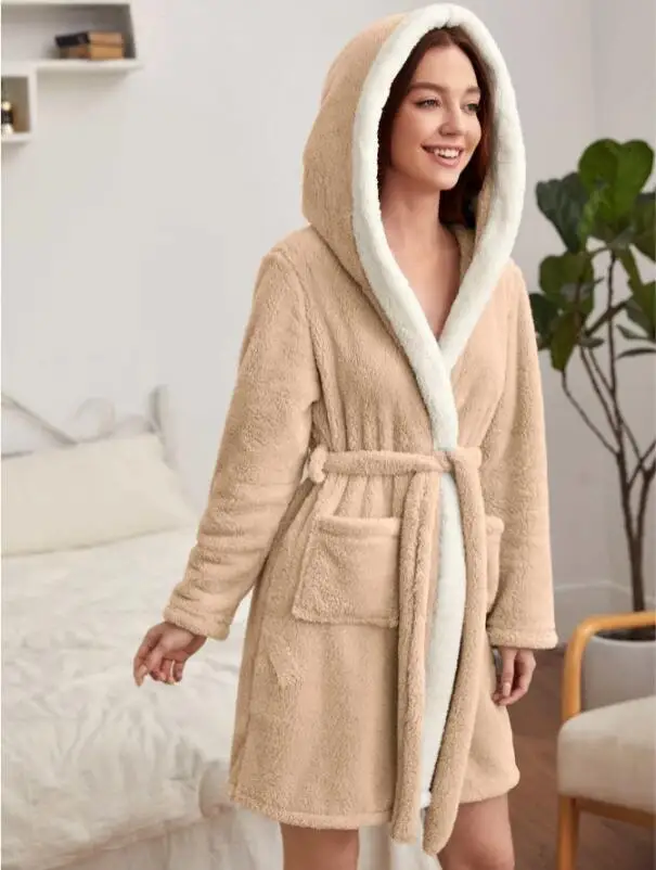 Accappatoio accappatoio con cappuccio abito caldo Kimono allentato Homedress donna caldo flanella indumenti da notte camicia da notte Loungewear