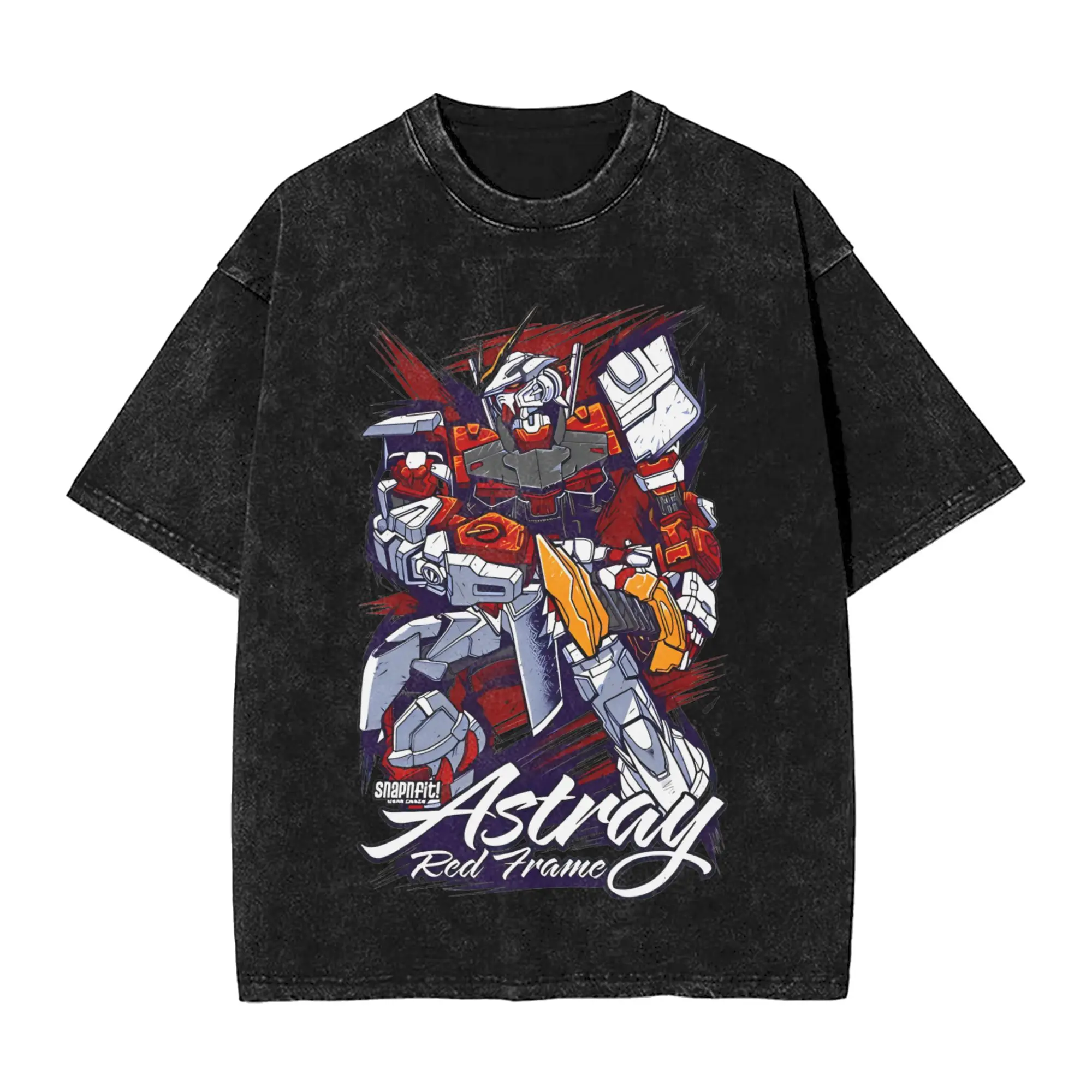Astray Red Frame Gundams Robot Washed T Shirts Cotton Novelty T-Shirts Round Collar  Tee Shirt Short Sleeve Clothes Summer