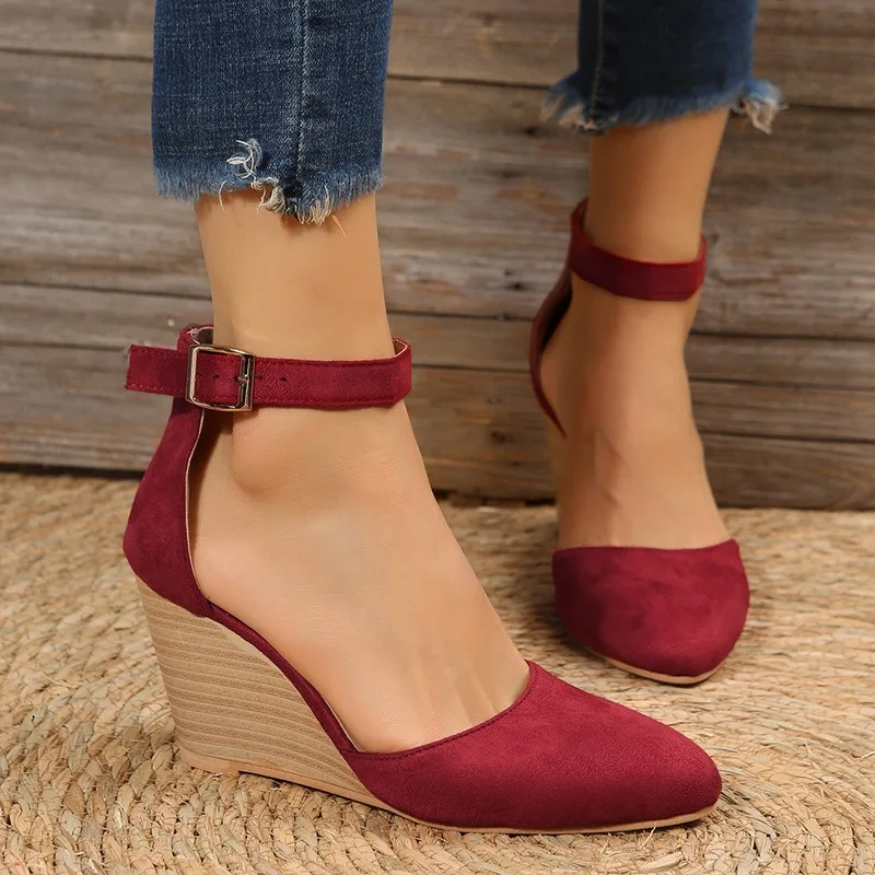 

Pointed Toe Thick Heel Hollow out Women's Shoes Cross-Border High Heels Summer Rubber Outsole Ultra-Fiber Upper round Toe