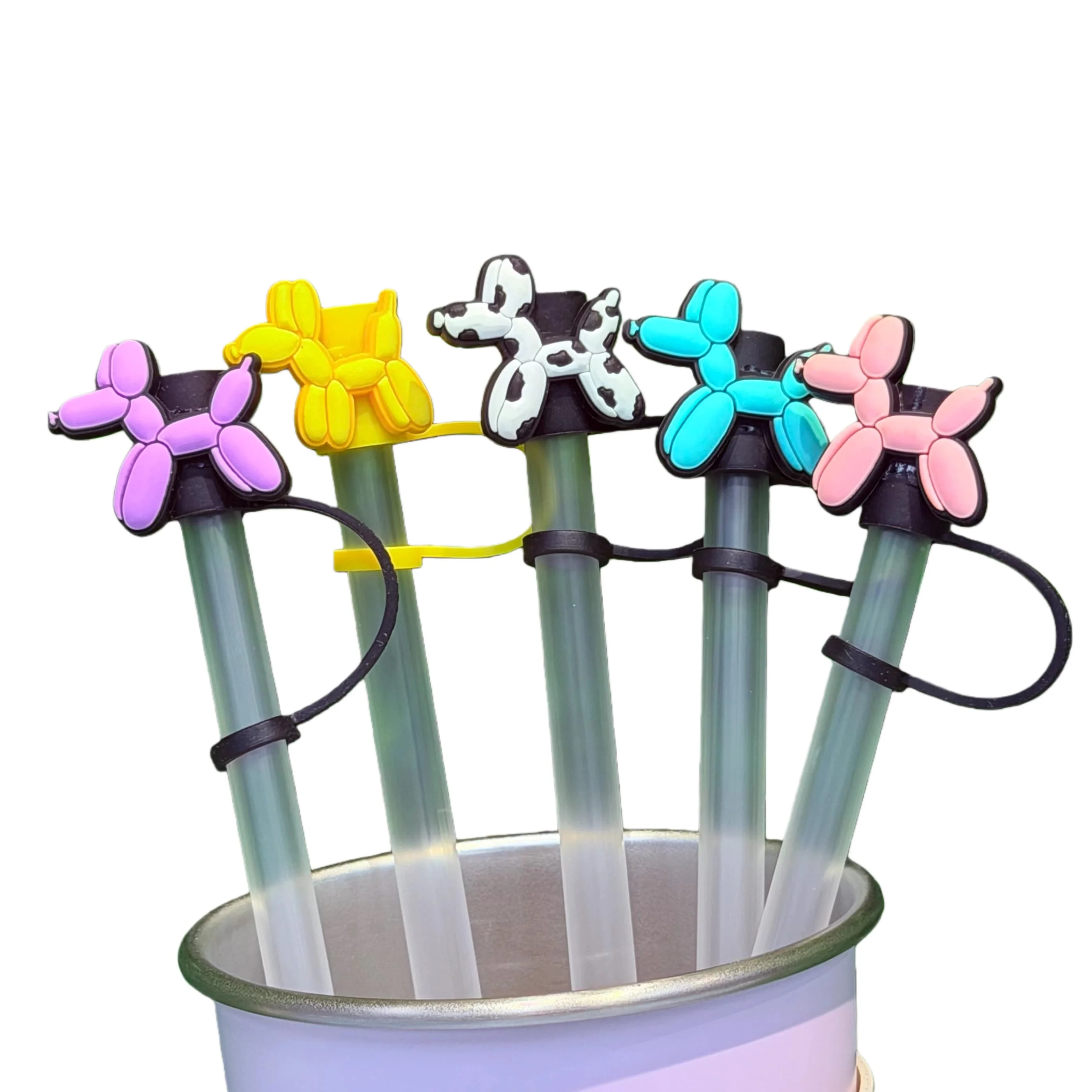 1-5Pcs Balloon Dog Straw Cover Cap For Stanley Cup Reusable 10mm Silicone Straw Topper Compatible 30&40 Oz Tumbler With Handle