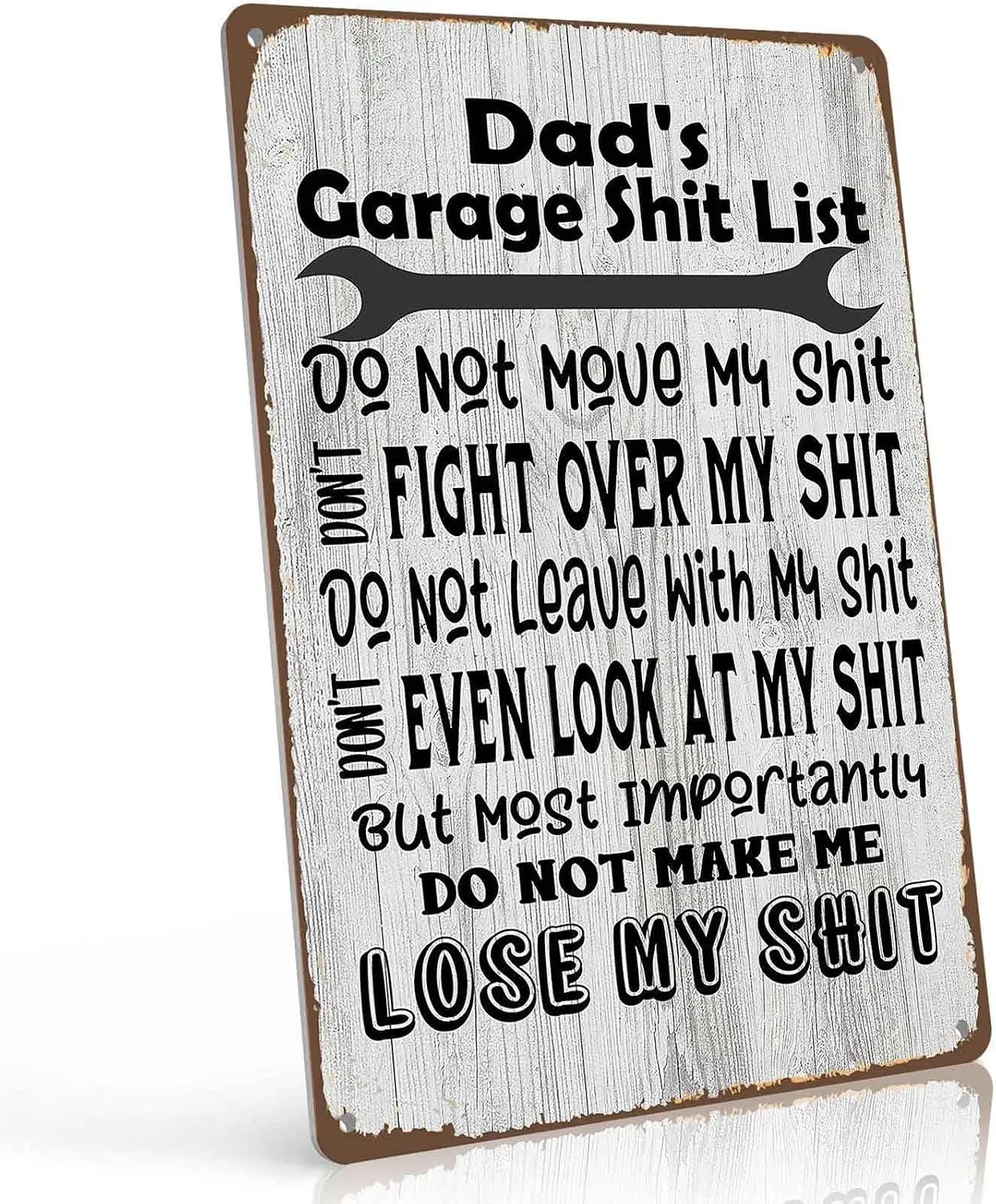 Dad's Garage Shit List   Aluminum Metal Sign - Funny Man Cave Wall Decor for Garage, Workshop, Home Bar - Retro Handyman Gif